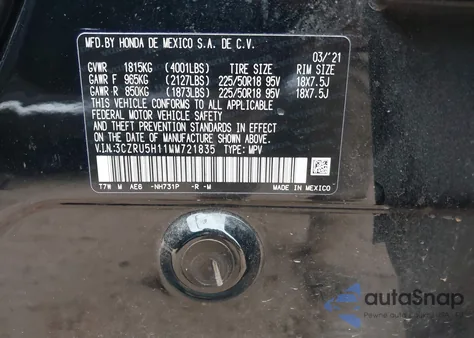 2021 Honda Hr-V 2Wd Sport from USA, damaged, VIN 3CZRU5H11MM721835